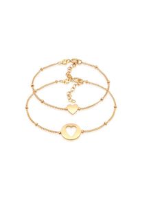 Elli, Damen, Armketten Set &raquo;Armband Herz Liebe Cut Out Mutter Kind Set 925 Silber&laquo;, Gold, Zartes Armband-Set, Kugelkette mit Herz-Anh&auml;nger