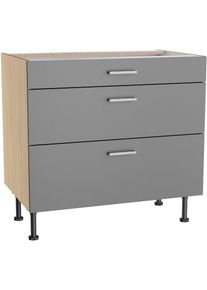 KOCHSTATION, Unterschrank &raquo;KS-Lucy&laquo; Breite 90 cm, 1 Schubkasten, 2 Ausz&uuml;gen, Soft-Close, verstellbare F&uuml;&szlig;e, basaltgrau/Eiche hell, Eiche hell - B/H/T: