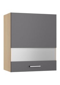 KOCHSTATION, H&auml;ngeschrank &raquo;KS-Lucy&laquo; Breite 60 cm, mit 1 Segmentglast&uuml;r, 2 Einlegeb&ouml;den, Soft-Close, anthrazit/Eiche hell, Eiche hell - B/H/T: 60 cm x 