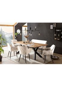 Salesfever, Eckbankgruppe &raquo;Eckbankgruppe im Landhausstil&laquo; Set, 6 Stk. tlg. R&uuml;ckenfl&auml;che mit aufw&auml;ndiger Rautensteppung, Creme, Natur/Schwarz + Schwarz