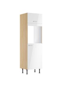 KOCHSTATION, Backofenumbauschrank &raquo;KS-Lucy&laquo; Breite 60 cm, mit 1 T&uuml;r, 1 Klappe, Soft-Close, h&ouml;henverstellbare F&uuml;&szlig;e, wei&szlig; Glanz/Eiche hell, Eiche hell -