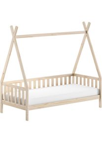 Vipack, Massivholzbett &raquo;mit Tipi Dach, seitlich und hinten mit Sprossenumrandung&laquo; Liegefl&auml;che 90/200 cm inkl. Massivholz Rollattenrost, Korpus aus 