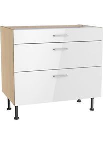 KOCHSTATION, Unterschrank &raquo;KS-Lucy&laquo; Breite 90 cm, 1 Schubkasten, 2 Ausz&uuml;gen, Soft-Close, verstellbare F&uuml;&szlig;e, wei&szlig; Glanz/Eiche hell, Eiche hell - B/H/T: