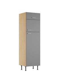 KOCHSTATION, K&uuml;hlumbauschrank &raquo;KS-Lucy&laquo; Breite 60 cm, m. 2 T&uuml;ren, 1 Klappe, Soft-Close, h&ouml;henverstellbare F&uuml;&szlig;e, basaltgrau/Eiche hell, Eiche hell - B/