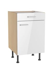 KOCHSTATION, Unterschrank &raquo;KS-Lucy&laquo; Breite 50 cm, h&ouml;henverstellbare F&uuml;&szlig;e, Soft-Close, wei&szlig; Glanz/Eiche hell, Eiche hell - B/H/T: 50 cm x 87 cm x 58,1 