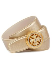 Anthoni Crown, Damen, Lederg&uuml;rtel mit Schmuckschlie&szlig;e und Drehmechanismus, Steppn&auml;hte, goldfarben, 95, Hochwertiges Rindsleder