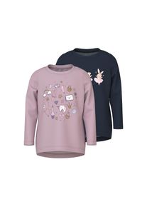 name it, Damen, Langarmshirt &raquo;NMFVIX 2P LS TOP&laquo; Packung, 2er-Pack, 2 tlg., Dawn Pink Pack:Navy Blazer, 116, Langarmshirt im praktischen 2er-Pack: 