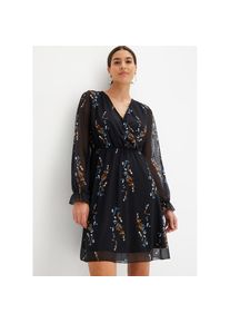 bonprix, Damen, Minikleid mit langem Arm, aus Polyester und Elasthan, mit floralem Print, schwarz gebl&uuml;mt, 44/46 (L) - N-Gr, Bequeme Passform sorgt 