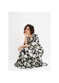 bonprix, Damen, Maxikleid f&uuml;r Fr&uuml;hling und Sommer, aus Viskose, ausgestellte Passform, schwarz/creme gebl&uuml;mt, 40 - N-Gr, Weiches Viskosematerial sorgt