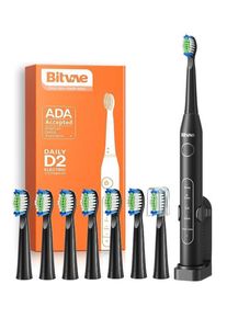 Bitvae Elektrische Zahnb&uuml;rste Sonic toothbrush with tips set and travel case D2 (black)