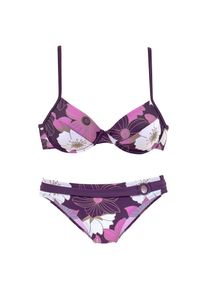 Lascana, Damen, B&uuml;gel-Bikini florales Design, Bikini-Hose mit Vordermieder, Hose mit Zierg&uuml;rtel, lila-bedruckt, 40 - Cup D, In floralen Design