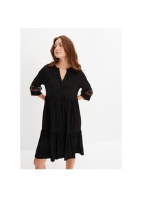 bonprix, Damen, Tunikakleid ausgestellte Passform, mit hochwertiger Spitze, mit 3/4-&Auml;rmeln, schwarz, 56/58 (XXXL) - N-Gr, Ausgestellte Passform sorgt 