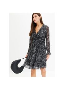 bonprix, Damen, Minikleid 1 tlg. eleganter Stil, aus Mesh-Material mit floralem Druck, mit langem Arm, schwarz/wei&szlig; gebl&uuml;mt, 44/46 (L) - N-Gr, 