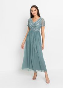 bonprix Maxikleid mit Paillettenstickerei, petrol, Gr.36, Elegantes T&uuml;llkleid mit gemusterter Paillettenstickerei