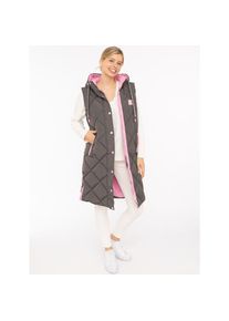 Zwillingsherz, Damen, Steppweste &raquo;"Love Print"&laquo; modisch, Doppelzipper, Druckkn&ouml;pfe, knielang, Kapuze, Dunkelgrau, XL, Damen-Steppweste von 