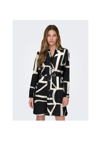 Only, Damen, Druckkleid &raquo;ONLCORY LIFE L/S V-NECK TUNIC WVN NOOS&laquo; Sommerkleid mit Tailleng&uuml;rtel, Black AOP:BIRCH LOGO, M - N-Gr, Kurzes, bedrucktes 
