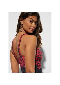 bonprix, Damen, Badeanzug &raquo;Badeanzug mit Wickeloptik&laquo; bequeme Passform, mit Wickeloptik, verstellbare Tr&auml;ger, rot/schwarz leo bedruckt, 36 - N-Gr, 