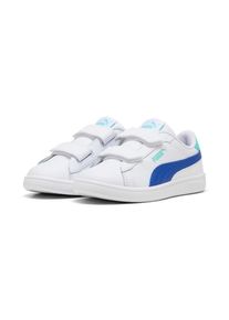 Puma, Unisex, Sneaker &raquo;SMASH 3.0 L V PS&laquo; mit Klettverschluss, Puma White-Vivid Blue-Aquatic, 35, Obermaterial aus Kunstleder