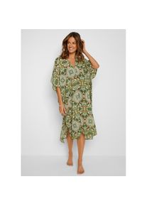 bonprix, Damen, Tunikakleid f&uuml;r Fr&uuml;hjahr und Sommer, Strandkleid, aus Polyester, lang, gr&uuml;n/beige gebl&uuml;mt, 52/54 (XXL) - N-Gr, Figurumspielende 