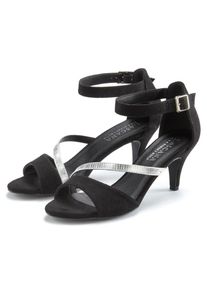 Lascana, Damen, Sandalette &raquo;Sommerschuh&laquo; High-Heel-Sandalette,Riemchensandalette,Sommerschuh mit Riemchen VEGAN, schwarz-silberfarben, 37, Eleganter 