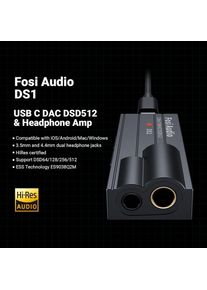 Fosi Audio DS1, 32-Bit/768 kHz DAC und Kopfh&ouml;rerverst&auml;rker, Kopfh&ouml;rerverst&auml;rker, Schwarz