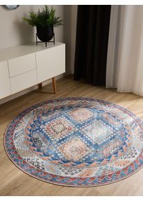 benuta Basic Vaskbart teppe George Bl&aring; &oslash; 160 cm rund Vintage