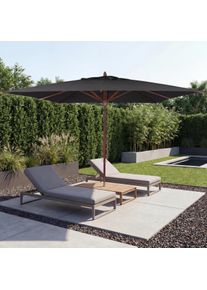 Gastronomie Holz-Sonnenschirm HWC-C57b, Gartenschirm, Polyester/Holz 17kg, eckig 3x3m Seilzug sto&szlig;sicher ~ anthrazit