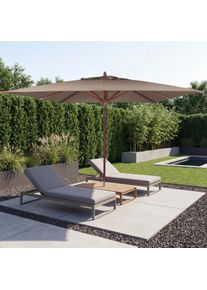 Gastronomie Holz-Sonnenschirm HWC-C57b, Gartenschirm, Polyester/Holz 17kg, eckig 3x3m Seilzug sto&szlig;sicher ~ taupe