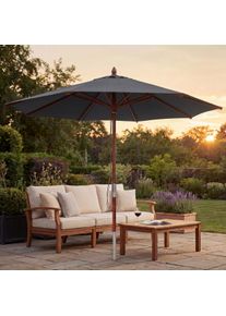 Gastronomie Holz-Sonnenschirm HWC-C57b, Gartenschirm, Polyester/Holz 17kg, rund &Oslash;4m Seilzug sto&szlig;sicher ~ anthrazit