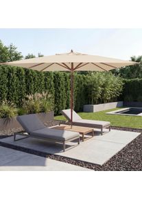 Gastronomie Holz-Sonnenschirm HWC-C57b, Gartenschirm, Polyester/Holz 17kg, eckig 3x3m Seilzug sto&szlig;sicher ~ creme