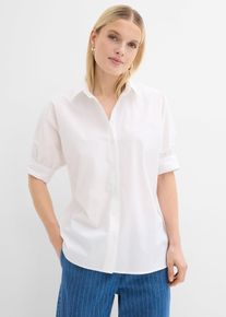 bonprix Oversize-Bluse, wei&szlig;, Gr.52, Oversize Bluse mit Knopfleiste vorne und Puff&auml;rmeln, 97% Baumwolle