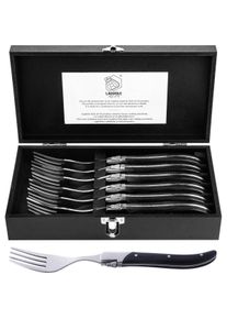 Laguiole Laguiolstil de Vie Forks Luxuslinie - 6 -St&uuml;ck - schwarzes Ebenholz, Besteck, Schwarz