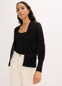 bonprix Ajour-Strickjacke, schwarz, Gr.40/42 (M), Ajour-Strickjacke mit leichten Ballon-&Auml;rmeln, aus Wolle