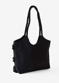 Baumwollshopper in Strukturierter Optik, schwarz, Gr&ouml;&szlig;e 30x34 cm, mit Baumwolle, bonprix