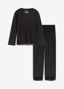 Pyjama mit zarter Spitze, schwarz, Gr&ouml;&szlig;e 48/50 (XL), 100% Baumwolle, bonprix