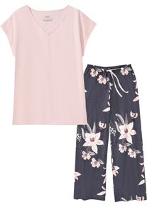 Pyjama mit weiter Hose, rosa, Gr&ouml;&szlig;e 40/42 (M), 100% Baumwolle, bonprix
