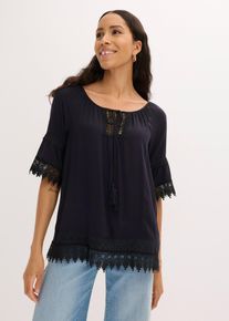 Tunika mit Spitze aus softer Viskose, schwarz, Gr&ouml;&szlig;e 52, Viskose, bonprix