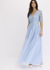 Abendkleid aus zartem T&uuml;ll mit Paillettenstickerei, blau, Gr&ouml;&szlig;e 34, bonprix