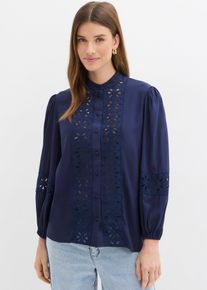 Bluse mit Spitze aus softem Viskose-Mix, blau, Gr&ouml;&szlig;e 40, Viskose, bonprix