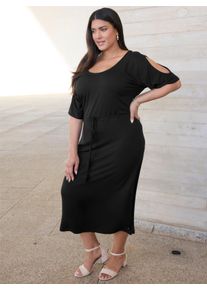 sheego Damen A-Linien-Kleid mit gekreuzten B&auml;ndern im R&uuml;cken in schwarz ,Gr&ouml;&szlig;e 44, Witt, 95% Viskose, 5% Elasthan