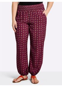 sheego Dames Comfortbroek met print rondom in bordeaux bedrukt ,maat 40, Witt, 100% Viscose