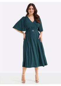 sheego Damen Abendkleid mit Stickerei am Taillenbund in petrol ,Gr&ouml;&szlig;e 58, Witt, 95% Polyester, 5% Elasthan