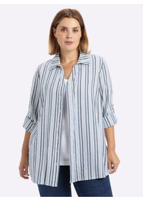 sheego Damen Gestreifte Bluse in Seersucker-Qualit&auml;t in wei&szlig;-tiefblau-gestreift ,Gr&ouml;&szlig;e 40, Witt, 65% Baumwolle, 35% Viskose