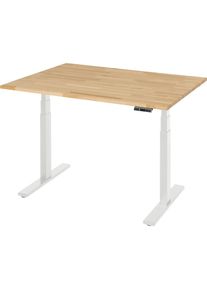 Rau Werktafel, elektrisch in hoogte verstelbaar - draagvermogen 100 kg, 650 - 1300 mm, B x D 1250 x 900 mm, massief beukenhout