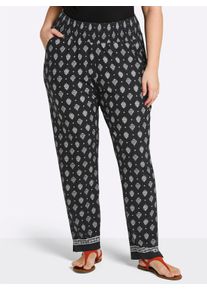 sheego Dames Comfortbroek met ornamentprint in zwart/ecru geprint ,maat 40, Witt, 95% Viscose, 5% Elastan