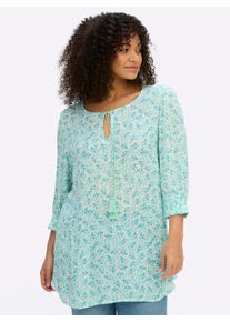 sheego Damen Tunika mit 3/4-&Auml;rmeln in ecru-blaugr&uuml;n-bedruckt ,Gr&ouml;&szlig;e 54, Witt, 100% Viskose
