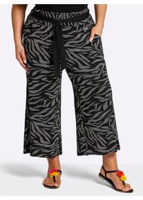 sheego Dames Culotte met bladerprint en bindceintuur in zwart/ecru geprint ,maat 40, Witt, 95% Viscose, 5% Elastan