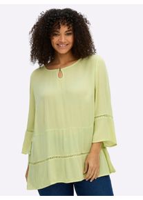 sheego Damen Tunika mit 3/4-Arm und Lochmusterborte in pistazie ,Gr&ouml;&szlig;e 46, Witt, 100% Viskose