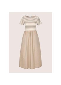 Madeleine Mode MADELEINE Midikleid &raquo;Jerseykleid Baumwollkleid mit Streifendetails&laquo; Nahttasche Seitennahttaschen beige, Gr&ouml;&szlig;e 38