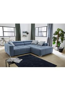 Jockenh&ouml;fer Ecksofa JOCKENH&Ouml;FER GRUPPE "Salerno L-Form, B: 280 cm", blau, B:280cm H:96cm T:231cm, Kissenbezug: 75% Baumwolle, 25% Polyester. Korpus/Basismaterial: 97% Polyester, 3% Baumwolle. Sitzfl&auml;che: 97% Polyester, 3% Baumwolle, Sofas, Ecksofa, im Big-Sofa-Style, mit Kopfteilverstellung & Zierkissen